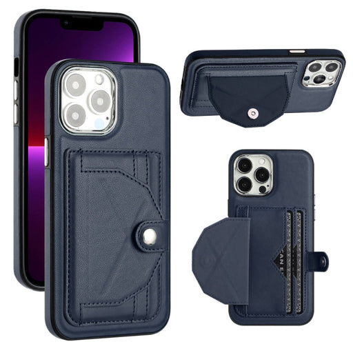For iPhone 13 Pro Max Shockproof Leather Phone Case with Card Holder(Blue) - BaskiFit