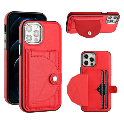 For iPhone 12 / 12 Pro Shockproof Leather Phone Case with Card Holder(Red) - BaskiFit