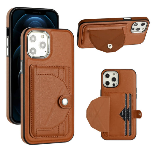 For iPhone 12 Pro Max Shockproof Leather Phone Case with Card Holder(Brown) - BaskiFit