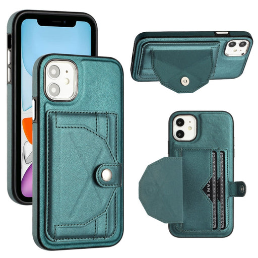 For iPhone 11 Shockproof Leather Phone Case with Card Holder(Green) - BaskiFit