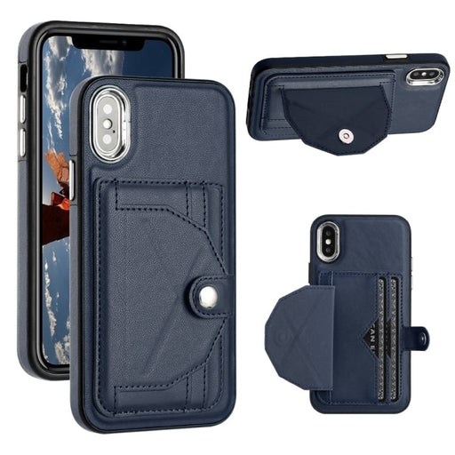 For iPhone X / XS Shockproof Leather Phone Case with Card Holder(Blue) - BaskiFit