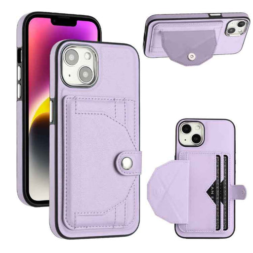 For iPhone 15 Shockproof Leather Phone Case with Card Holder(Purple)