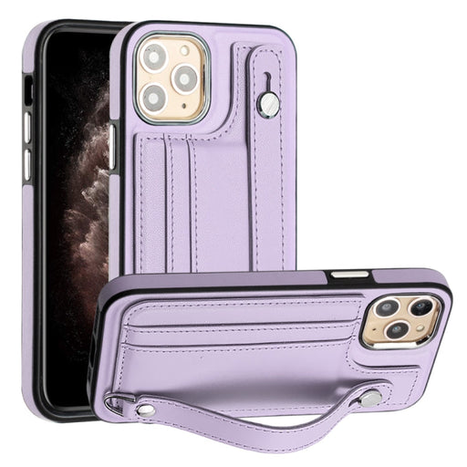 For iPhone 11 Pro Shockproof Leather Phone Case with Wrist Strap(Purple) - BaskiFit