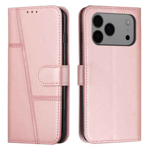 For iPhone 17 Pro Max Stitching Calf Texture Buckle Leather Phone Case(Rose Gold)