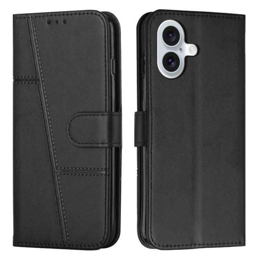 For iPhone 17 Stitching Calf Texture Buckle Leather Phone Case(Black)