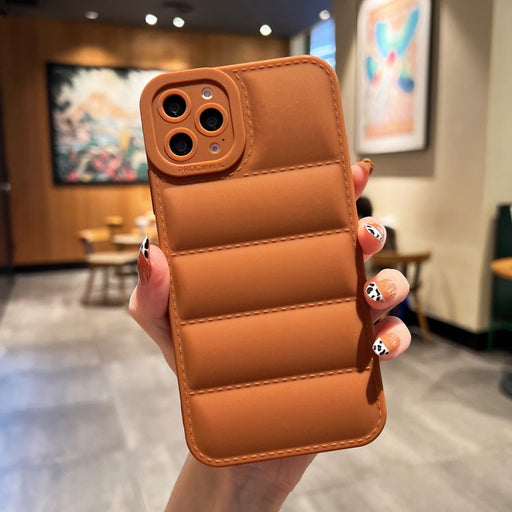 For iPhone 11 Pro Max Eiderdown Airbag Frosted TPU Phone Case(Brown) - BaskiFit