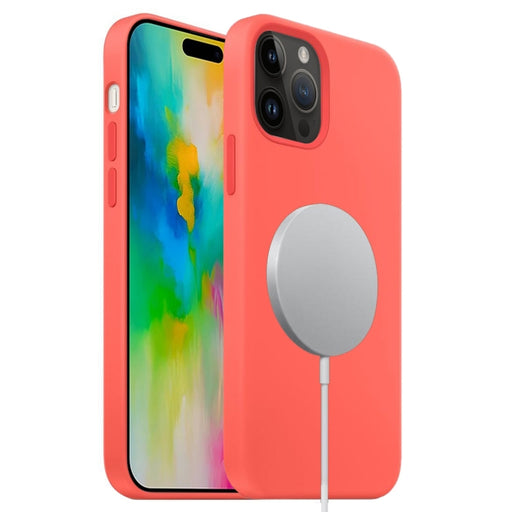 For iPhone 16 Pro Liquid Silicone Full Coverage MagSafe Phone Case(Pink Orange) - BaskiFit