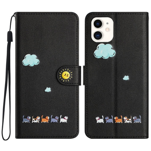 For iPhone 11 Cartoon Cats Leather Phone Case(Black) - BaskiFit