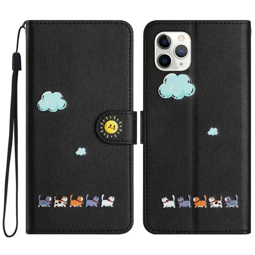 For iPhone 11 Pro Cartoon Cats Leather Phone Case(Black) - BaskiFit