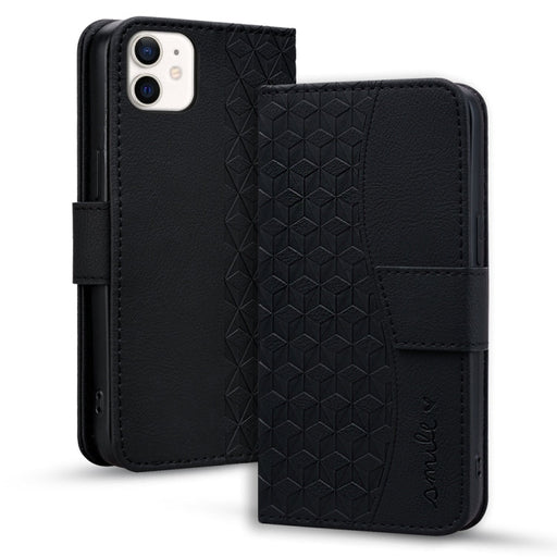 For iPhone 13 mini Business Diamond Buckle Leather Phone Case with Lanyard(Black) - BaskiFit