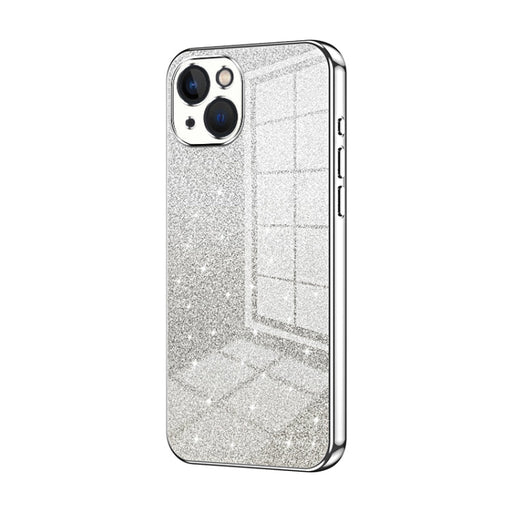 For iPhone 13 Gradient Glitter Powder Electroplated Phone Case(Silver) - BaskiFit