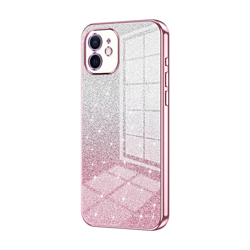 For iPhone 12 Gradient Glitter Powder Electroplated Phone Case(Pink) - BaskiFit
