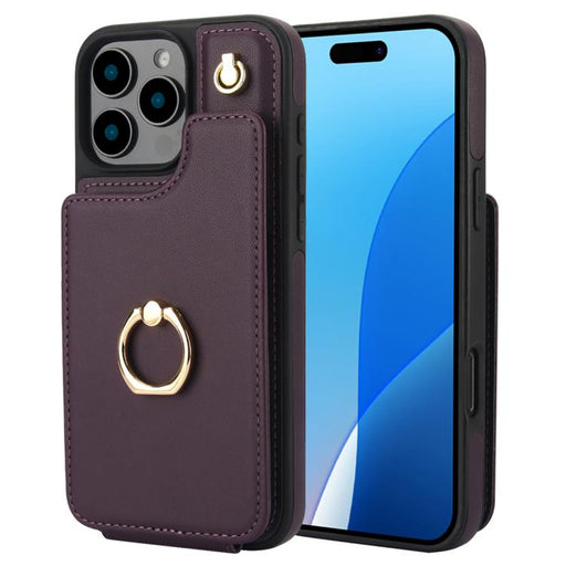 For iPhone 16 Pro Max YM005 Skin Feel Card Bag Phone Case with Long Lanyard(Dark Purple) - BaskiFit