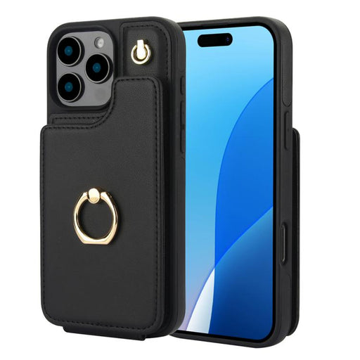 For iPhone 16 Pro Max YM005 Skin Feel Card Bag Phone Case with Long Lanyard(Black) - BaskiFit