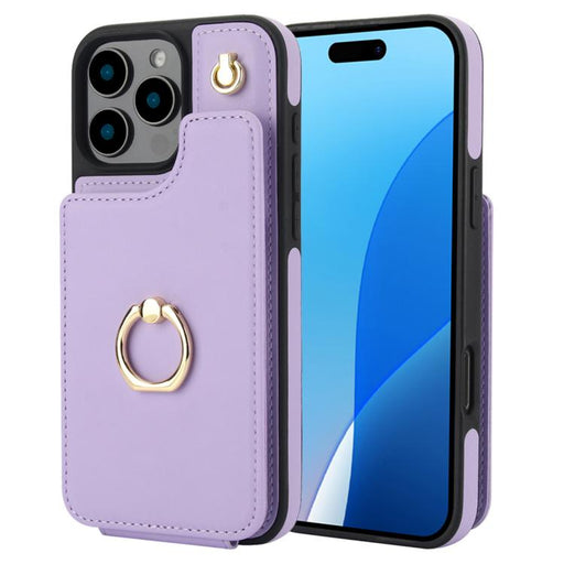 For iPhone 16 Pro Max YM005 Skin Feel Card Bag Phone Case with Long Lanyard(Light Purple) - BaskiFit