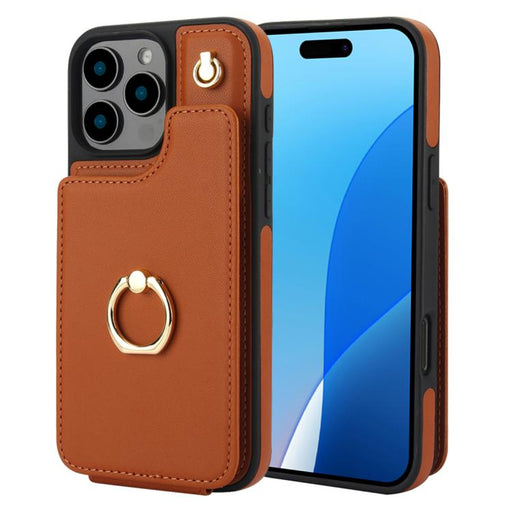 For iPhone 16 Pro Max YM005 Skin Feel Card Bag Phone Case with Long Lanyard(Brown) - BaskiFit