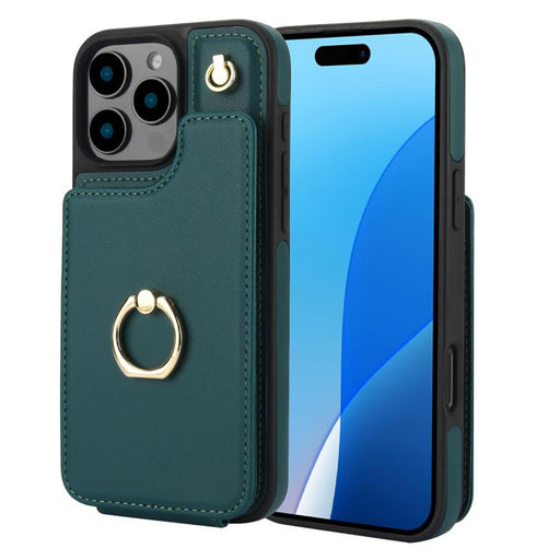 For iPhone 16 Pro Max YM005 Skin Feel Card Bag Phone Case with Long Lanyard(Green) - BaskiFit