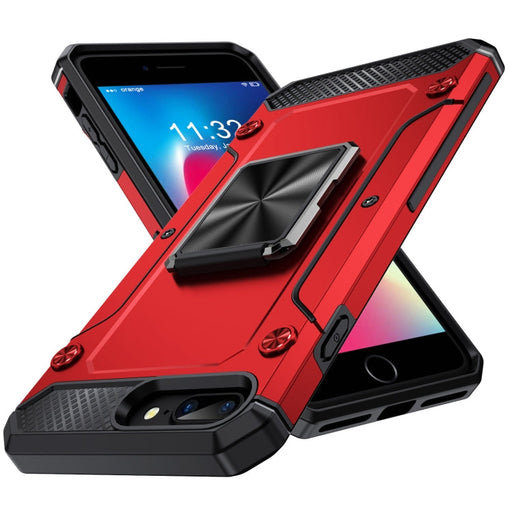 For iPhone 8 Plus / 7 Plus Shockproof Metal Holder Phone Case(Red) - BaskiFit