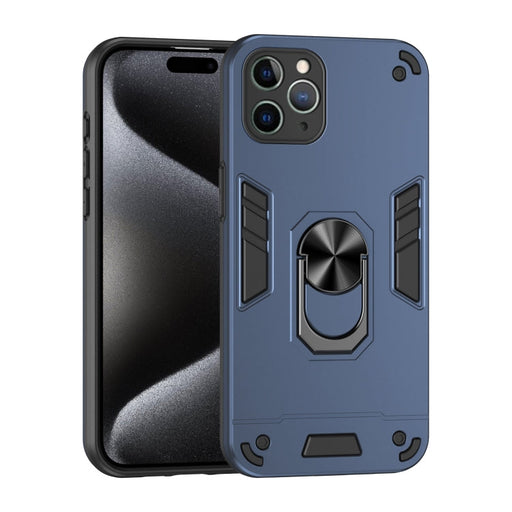 For iPhone 11 Pro Shockproof Metal Ring Holder Phone Case(Blue) - BaskiFit