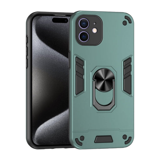 For iPhone 12 Shockproof Metal Ring Holder Phone Case(Green) - BaskiFit