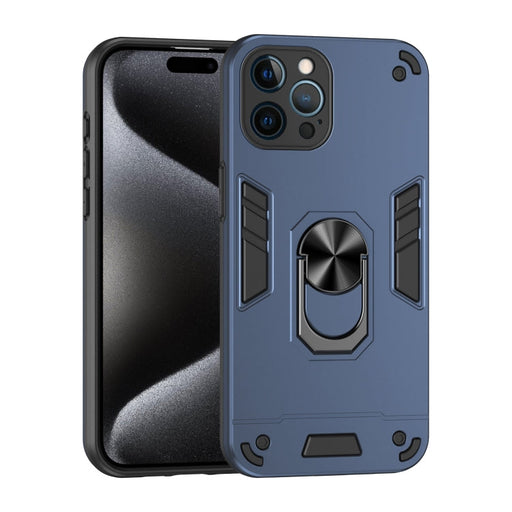 For iPhone 12 Pro Max Shockproof Metal Ring Holder Phone Case(Blue) - BaskiFit