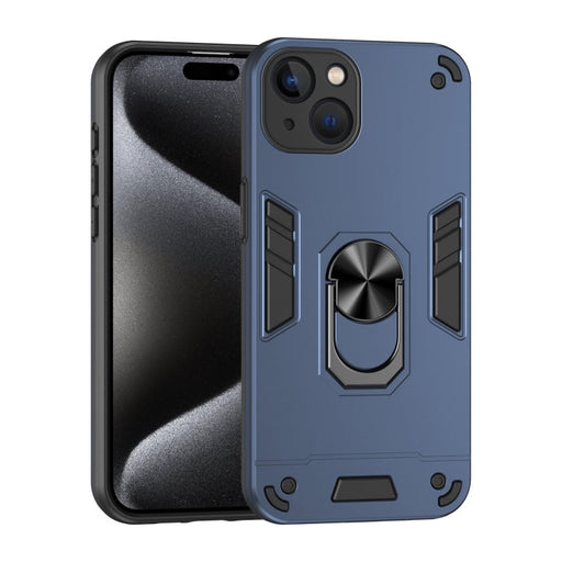 For iPhone 13 Shockproof Metal Ring Holder Phone Case(Blue) - BaskiFit