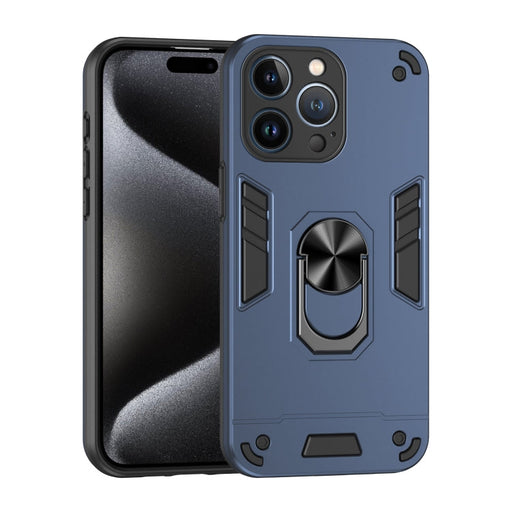 For iPhone 13 Pro Shockproof Metal Ring Holder Phone Case(Blue) - BaskiFit