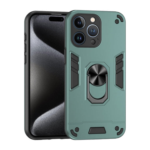 For iPhone 13 Pro Max Shockproof Metal Ring Holder Phone Case(Green) - BaskiFit