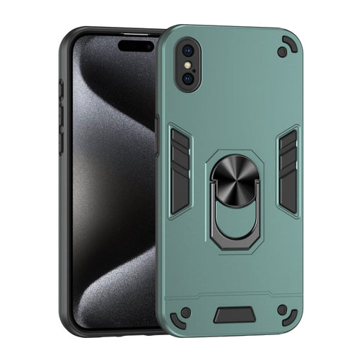For iPhone XS / X Shockproof Metal Ring Holder Phone Case(Green) - BaskiFit