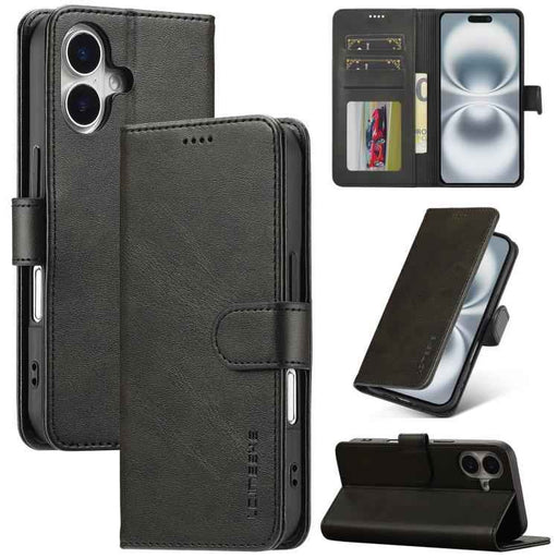 LC.IMEEKE Calf Texture Horizontal Flip Leather Case For iPhone 17(Black)