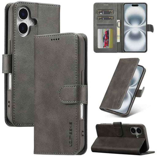 LC.IMEEKE Calf Texture Horizontal Flip Leather Case For iPhone 17(Grey)