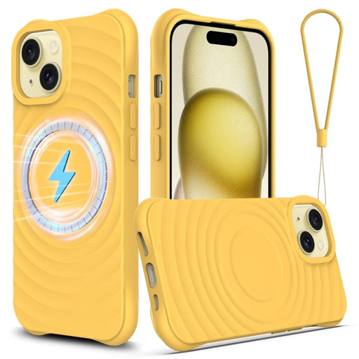 For iPhone 13 Wave Texture MagSafe Magnetic Liquid Silicone Phone Case(Yellow) - BaskiFit