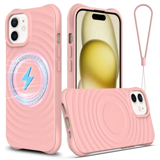 For iPhone 12 Wave Texture MagSafe Magnetic Liquid Silicone Phone Case(Pink) - BaskiFit