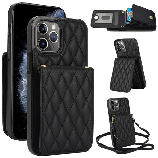 For iPhone 11 Pro YM015 Crossbody Rhombic Card Bag RFID Phone Case(Black) - BaskiFit