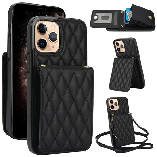 For iPhone 11 Pro Max YM015 Crossbody Rhombic Card Bag RFID Phone Case(Black) - BaskiFit