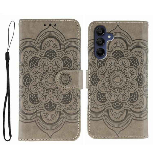 For Samsung Galaxy S25 / S24 5G Sun Mandala Embossing Pattern Phone Leather Case(Grey)