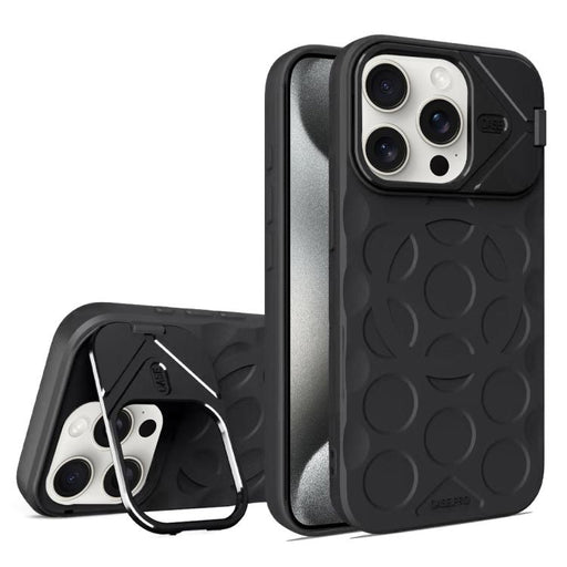 For iPhone 15 Pro Lens Frame Holder MagSafe PC Hybrid TPU Phone Case(Black) - BaskiFit