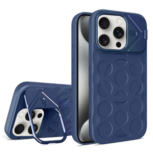 For iPhone 15 Pro Lens Frame Holder MagSafe PC Hybrid TPU Phone Case(Royal Blue) - BaskiFit