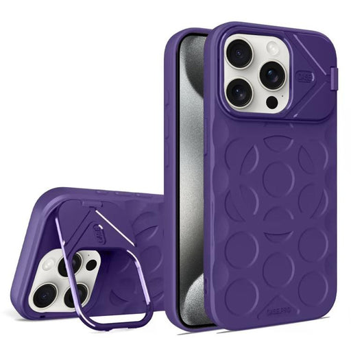 For iPhone 15 Pro Lens Frame Holder MagSafe PC Hybrid TPU Phone Case(Purple) - BaskiFit