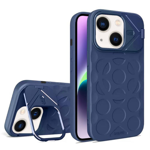 For iPhone 14 Plus Lens Frame Holder MagSafe PC Hybrid TPU Phone Case(Royal Blue)