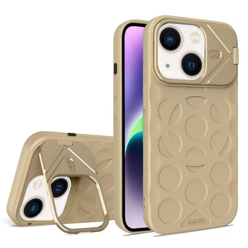 For iPhone 14 Plus Lens Frame Holder MagSafe PC Hybrid TPU Phone Case(Desert Gold)