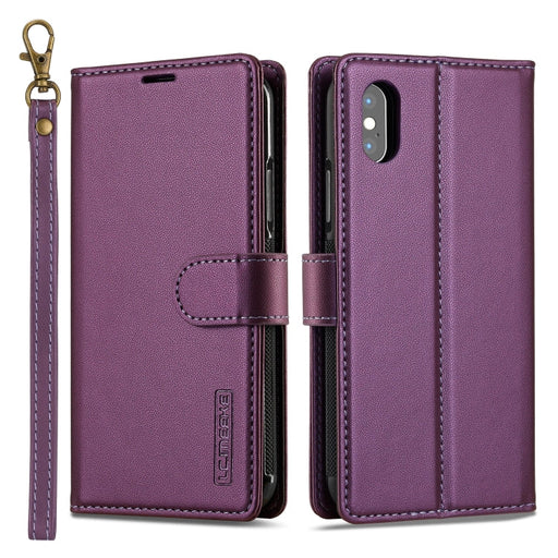 For iPhone X / XS LC.IMEEKE L2 Series Detachable Magsafe PU Phone Case with Lanyard(Purple) - BaskiFit