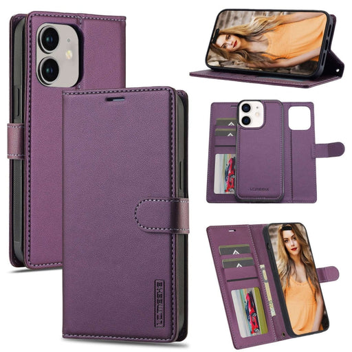 For iPhone 11 LC.IMEEKE L2 Series Detachable Magsafe PU Phone Case with Lanyard(Purple) - BaskiFit