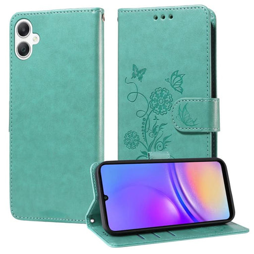 For Samsung Galaxy A06 4G / 5G Embossed Butterfly Flowers Leather Phone Case(Green)