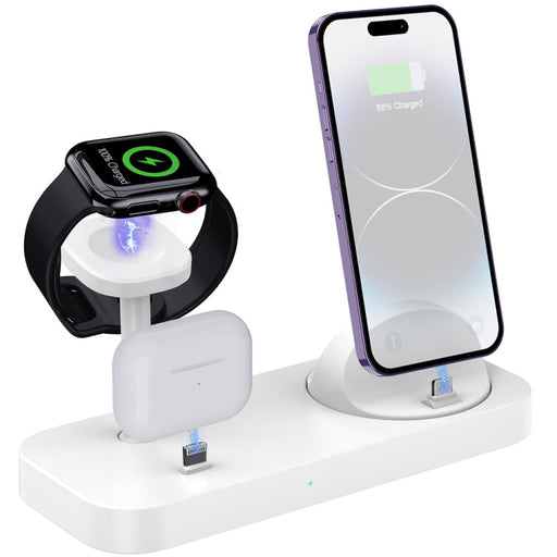 B25 8 Pin 4-in-1 Charging Stand Phone Holder for Apple Watch / AirPods(White)