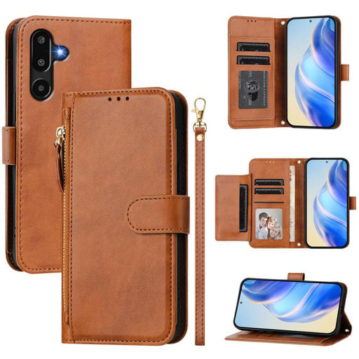 For Samsung Galaxy M16 5G / F16 5G Multi-Card Slots Zipper Wallet Leather Phone Case(Brown)