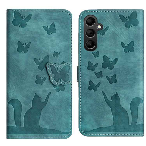 For Samsung Galaxy S25 FE 5G Butterfly Cat Embossing Flip Leather Phone Case(Wathet)
