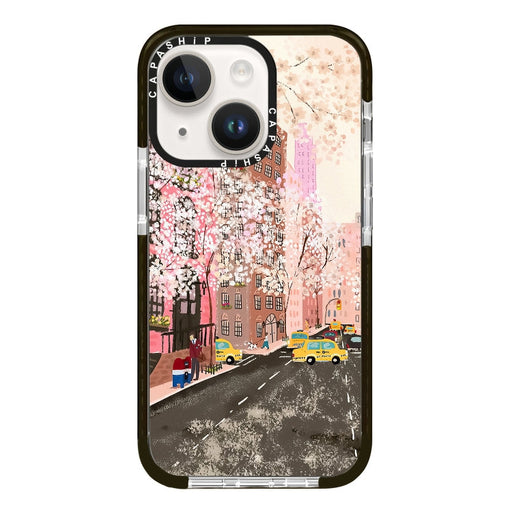 For iPhone 13 mini Simple Illustration Pattern Full Coverage Phone Case(Spring Scene B) - BaskiFit