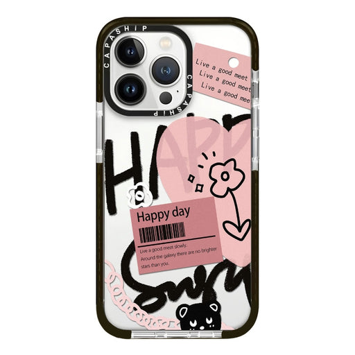 For iPhone 13 Pro Max Simple Illustration Pattern Full Coverage Phone Case(Happy Every Day A) - BaskiFit