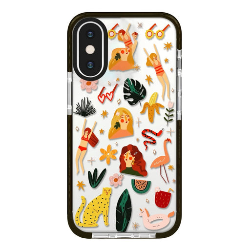 For iPhone XS Max Simple Illustration Pattern Full Coverage Phone Case(Girl Stickers B) - BaskiFit